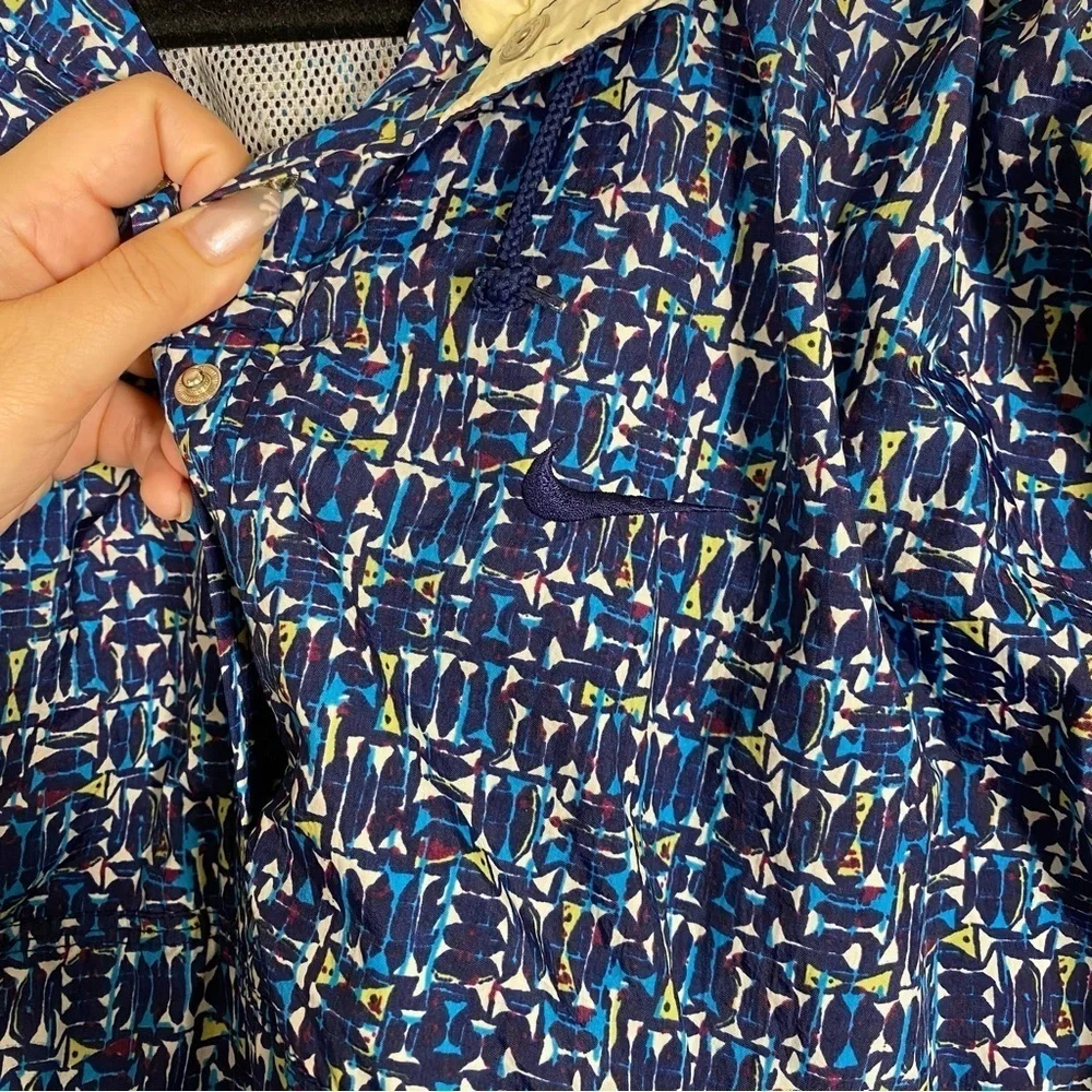Nike Vintage Blue Patterned y2k Windbreaker Anorak Jacket Hood size Large